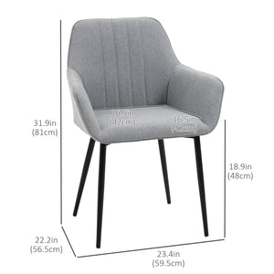 Dining Chairs Set of 2, Linen Upholstery Accent Chair with Back, Armrest, Metal Legs, Dark Grey – view 9