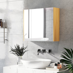 Wall Mounted Medicine Cabinet with Mirror Wall Mirror Cabinet with 3 Doors and Adjustable Storage Shelves Gray