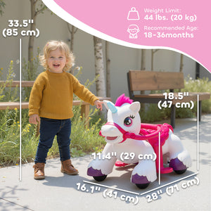 Qaba 12V Unicorn Ride on Toy, Battery Powered Kids Electric Ride on Horse with Carrot Toy, Comb, Animal Sounds