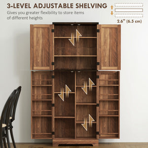 64" Tall Kitchen Pantry Cabinet with Spice Racks and Adjustable Shelves, Black Wood Grain