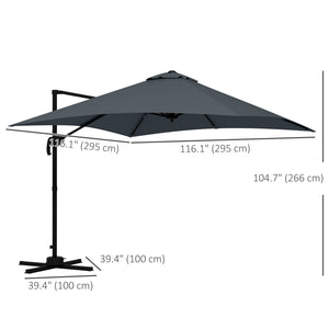 10x10ft Cantilever Umbrella Rotatable Square Market Parasol, 4 Adjustable Angle for Outdoor Backyard Patio Dark Grey
