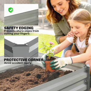 Set of 2 Galvanized Raised Beds for Garden, Outdoor Planter Box for Flowers, Herbs and Vegetables, Light Grey