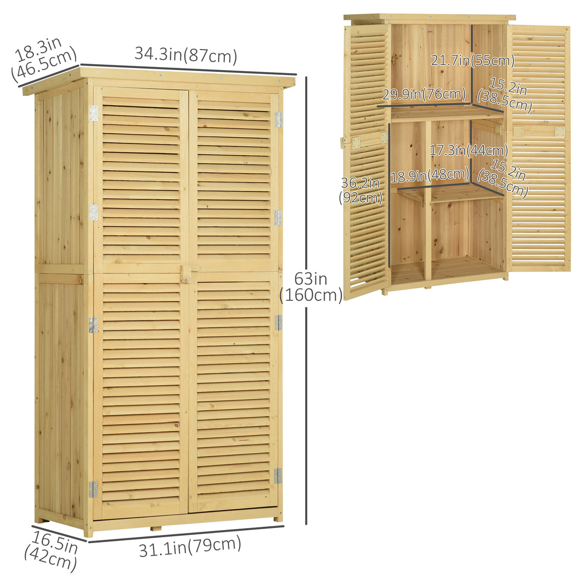3' x 5' Wooden Garden Storage Shed, Sheds & Outdoor Storage with Asphalt Roof & 2 Large Wood Doors with Lock, Natural