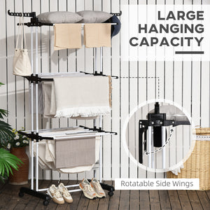 Foldable Clothes Drying Rack, 4-Tier Steel Laundry Rack for Drying Clothes with 2 Side Wings and 4 Castors – view 3