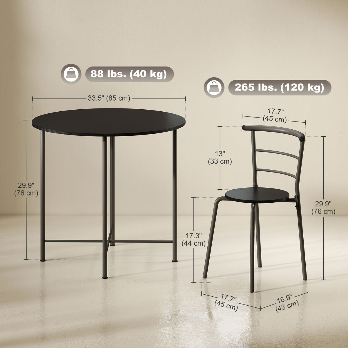 5 Piece Dining Table Set, Space Saving Round Dining Set for 4 with Metal Frame for Small Spaces – view 2