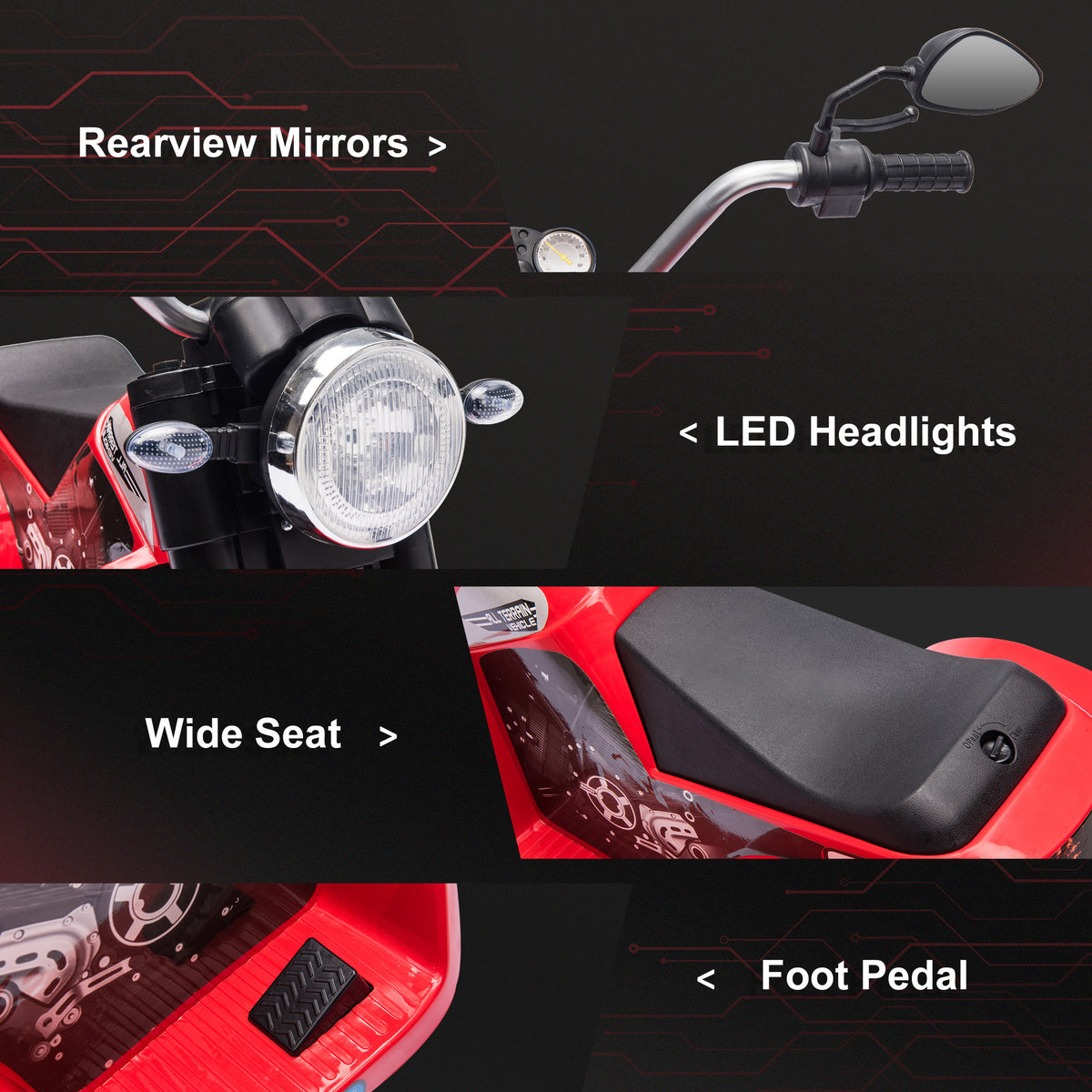 Aosom Kids Electric Motorcycle 6V Battery Powered Ride-On Dirt Bike 3-Wheels Motorbike with Horn Headlights Realistic Sounds 1.24mph Speed for Girls Boy 18 - 36 Months