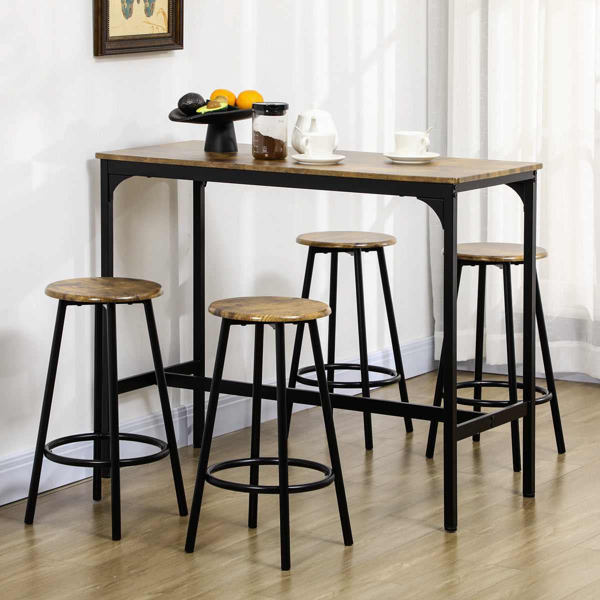 5-Piece Bar Table Set for 4, Industrial Counter Height Bar Table and Chairs for Kitchen, Dining Room, Grey – view 14