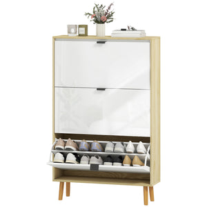 Narrow Shoe Cabinet, High Gloss Shoe Storage Cabinet with 2 Flip Drawers and Adjustable Shelves – view 8