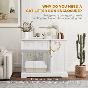 Cat Litter Box Enclosure with Drawer, Storage, Anti-tip Kit, for Living Room, Bedroom, White