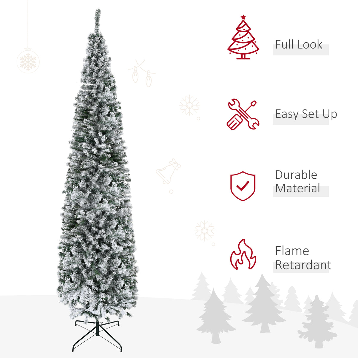 6ft Flocked Christmas Tree, Pencil Christmas Tree with Realistic Branch Tips, Folding Metal Stand, Green – view 45