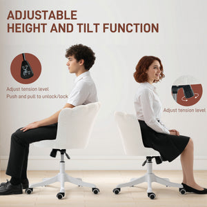 Office Chair, Armless Swivel Desk Chair with Adjustable Height, Backrest, Tilt Function for Office, Vanity, Cream White