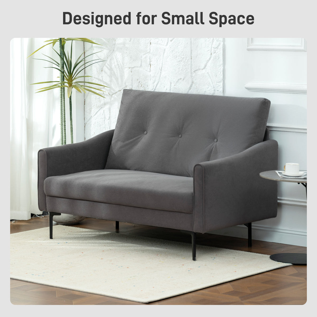2 Seater Sofa, Small Modern Couch with High-Resilience Foam, Thicken Padding, Button Tufted, Cream White – view 12