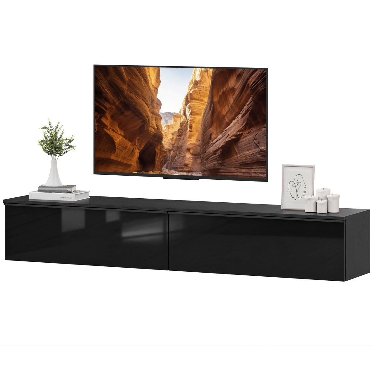Wall Mounted TV Stand, Floating TV Cabinet with Storage, for TVs up to 70", High Gloss Effect – view 22