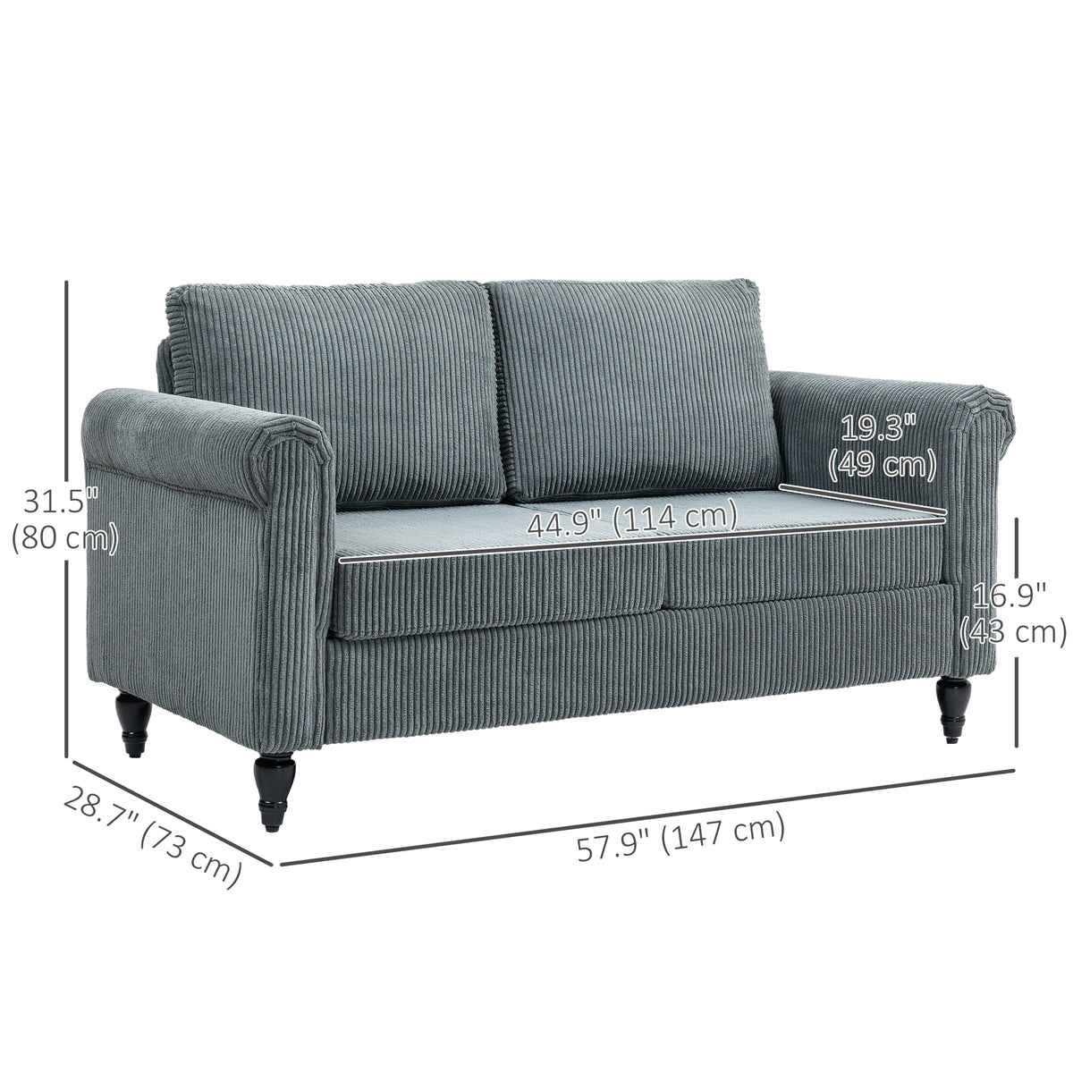 Vintage Loveseat, Upholstered Love Seat Furniture, Chenille-feel Fabric 2 Seater Sofa Couch with Rolled – view 23