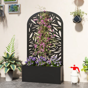 Metal Garden Bed with Trellis for Climbing Plants, Freestanding or Wall Mounted Flower Bed for Garden, Patio, Balcony