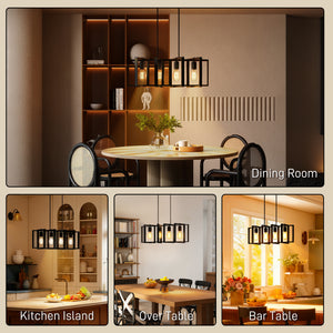 Farmhouse Kitchen Island Lighting, Linear Pendant Light with 4 Rotatable Frames and Adjustable Height, Black – view 5