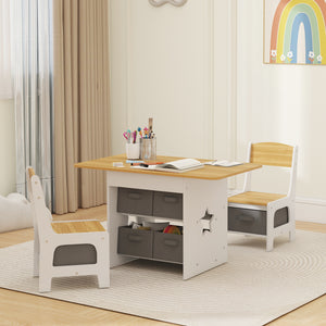 Qaba 3 Piece Kids Table and Chair Set with 6 Removable Drawers, for Classroom, Living Room, Bedroom, Nursery
