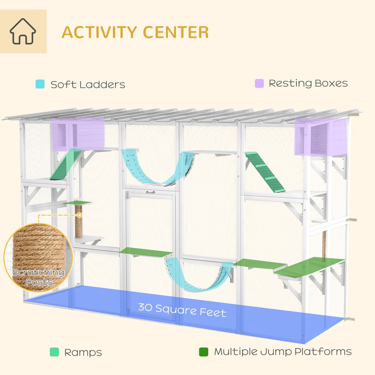 Large Outdoor Catio with Condos, Platforms, Doors, Ladders, Weather-Resistant Roof, Grey – view 11