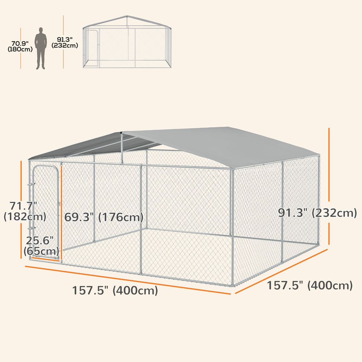 Dog Kennel Outdoor, Heavy Duty Playpen with Secure Lock, Cover, for Backyard & Patio, 13.1' x 7.5' x 7.5'
