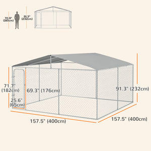 Dog Kennel Outdoor, Heavy Duty Playpen with Secure Lock, Cover, for Backyard & Patio, 13.1' x 7.5' x 7.5'