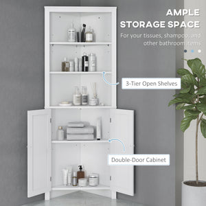Tall Bathroom Storage Cabinet, Corner Cabinet with Doors, Linen Cabinet with Doors and 3-Tier Shelves, White