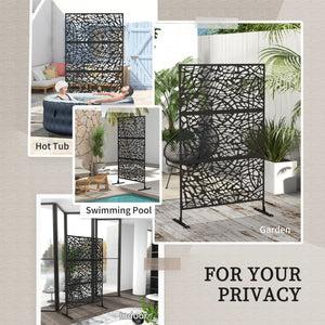 6.5FT Decorative Outdoor Divider, Metal Privacy Screen with Stand, Twisted Line Style, Black