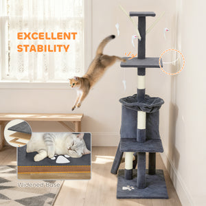53" Cat Tree Tower, Kitten Activity Centre with Scratching Posts, Condo, Perches, Ladder, Hammock – view 19