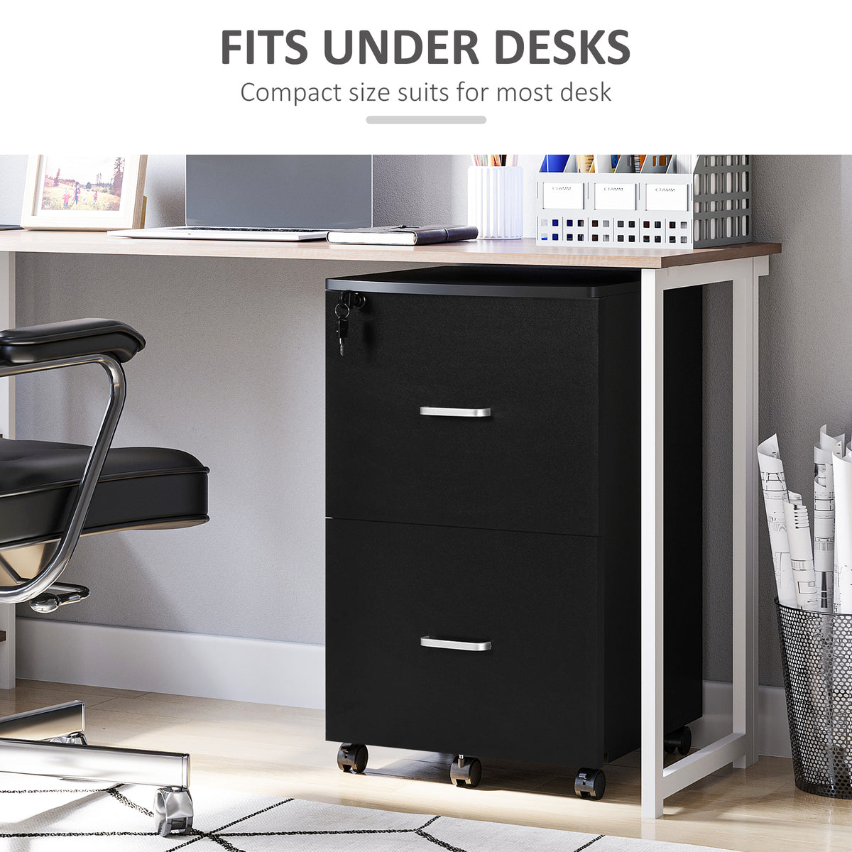 2 Drawer File Cabinet with Lock, Small Rolling Filing Cabinet for A4, Letter-Size Documents – view 6