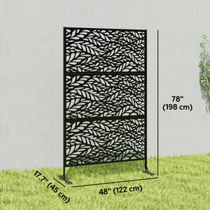 Metal Outdoor Privacy Screen, Freestanding Outdoor Divider with Stand, 78" x 48", Black