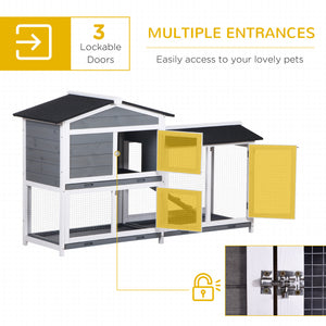 2-tier Wood Rabbit Hutch Backyard Bunny Cage Small Animal House w/ Ramp and Outdoor Run, Yellow – view 10