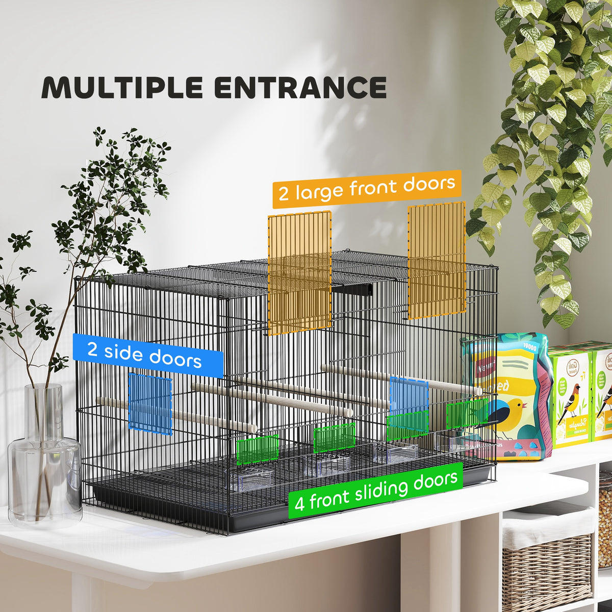 18" H Bird Cage, Large Parakeet Cage for Budgie, Lovebird, Canary, Finches with Divider, Black – view 5