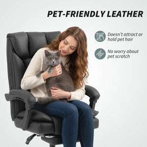 Executive Office Chair, Pet-Friendly Leather Ergonomic Desk Chair with Footrest, Swivel Recliner, Beige – view 11