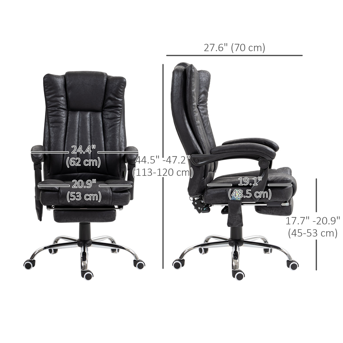 Office Chair 6-point Vibration Massage Chair Micro Fiber Recliner with Retractable Footrest Black – view 2