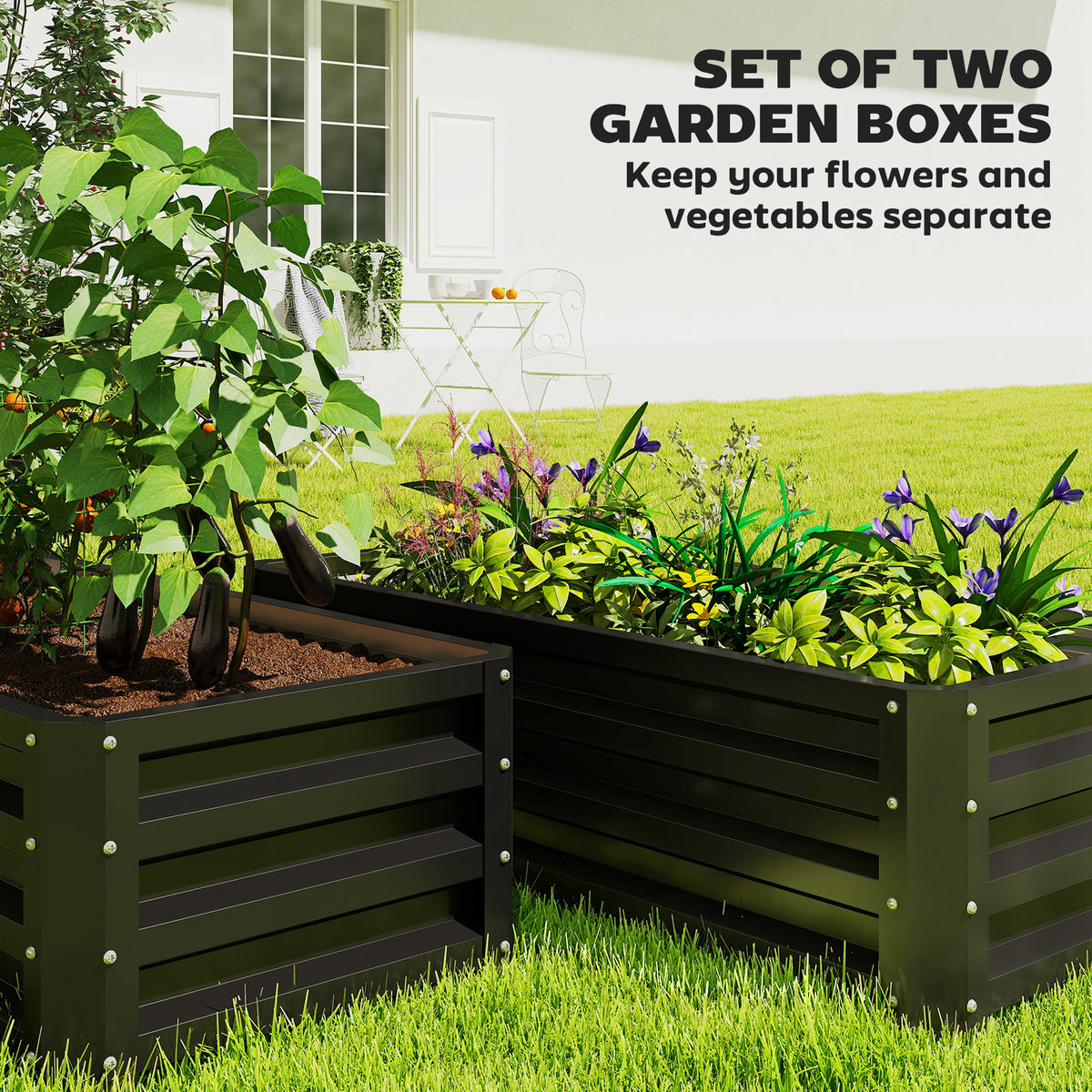 Galvanized Raised Garden Beds, Outdoor Planter Box, Set of 2, for Flowers, Herbs and Vegetables, Black – view 3