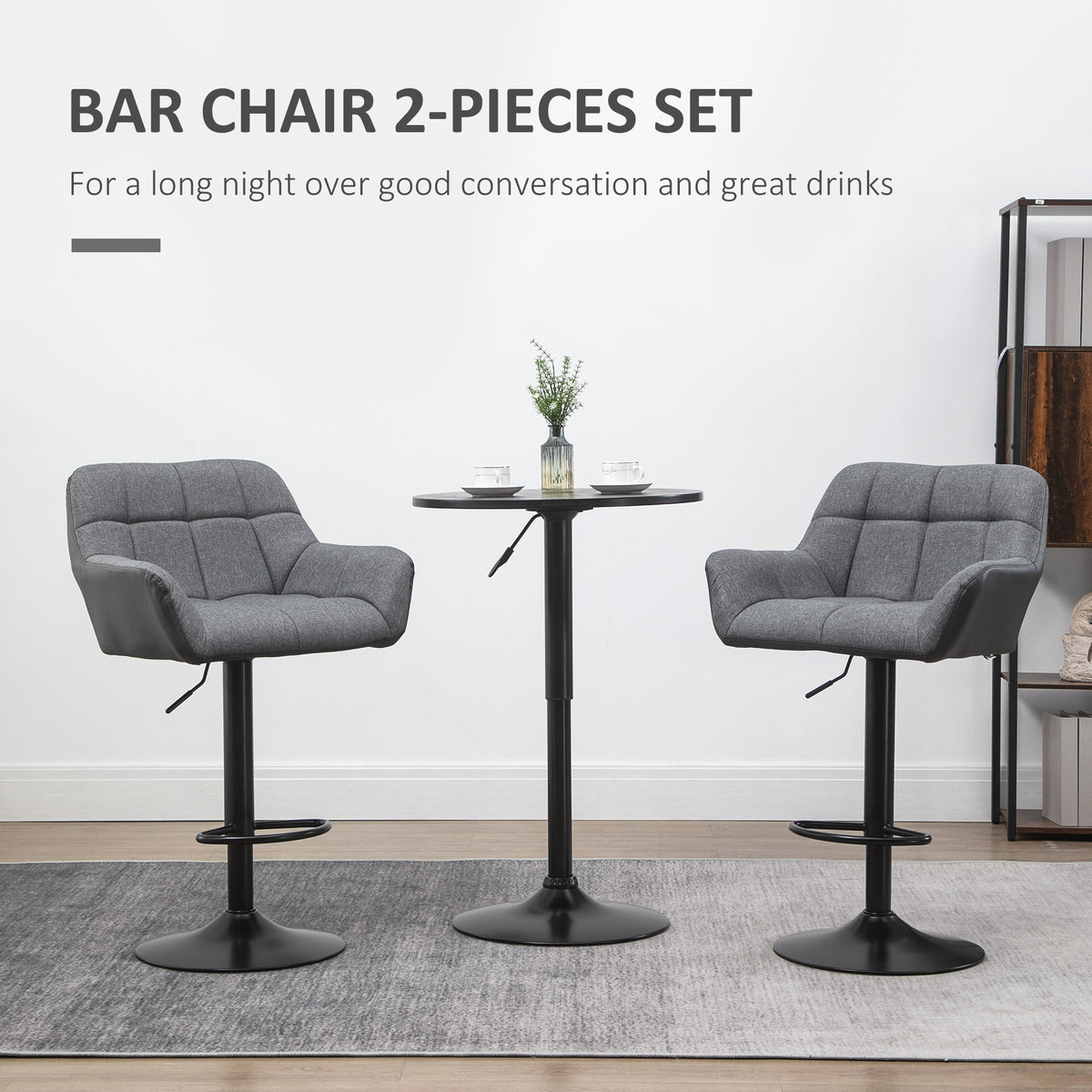Swivel Barstools Set of 2 Adjustable Bar Stools with Footrest Armrests and PU Leather Back for Dining Room – view 11