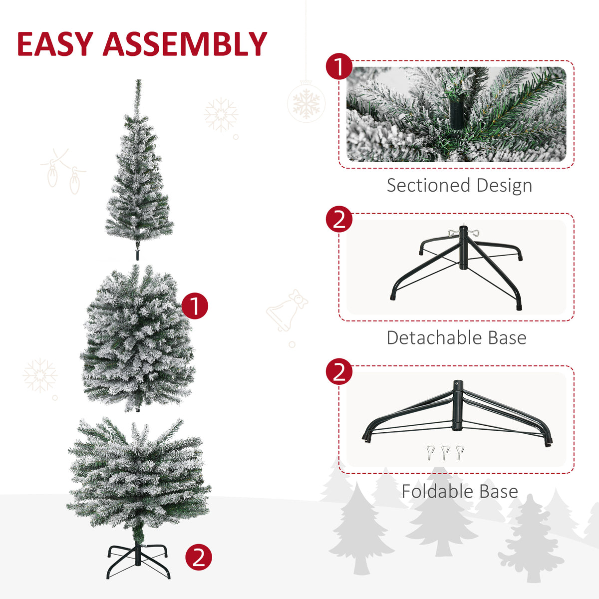 6ft Flocked Christmas Tree, Pencil Christmas Tree with Realistic Branch Tips, Folding Metal Stand, Green – view 4