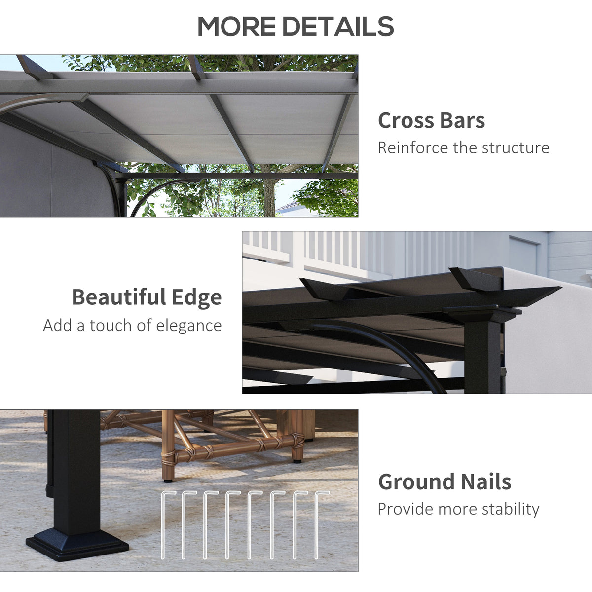 10' x 10' Outdoor Pergola Patio Gazebo Canopy Sun Shelter, Steel Frame, Beige – view 12