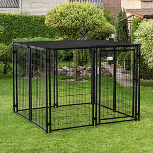 Outdoor Dog Kennel, Lockable Pet Playpen Crate with Top Cover, Black