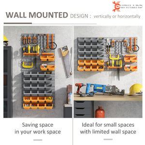 44PC Wall Mounted Storage Bins Parts Rack Kit with Storage Bins, Pegboard and Hooks, Garage Plastic Organizer, Orange