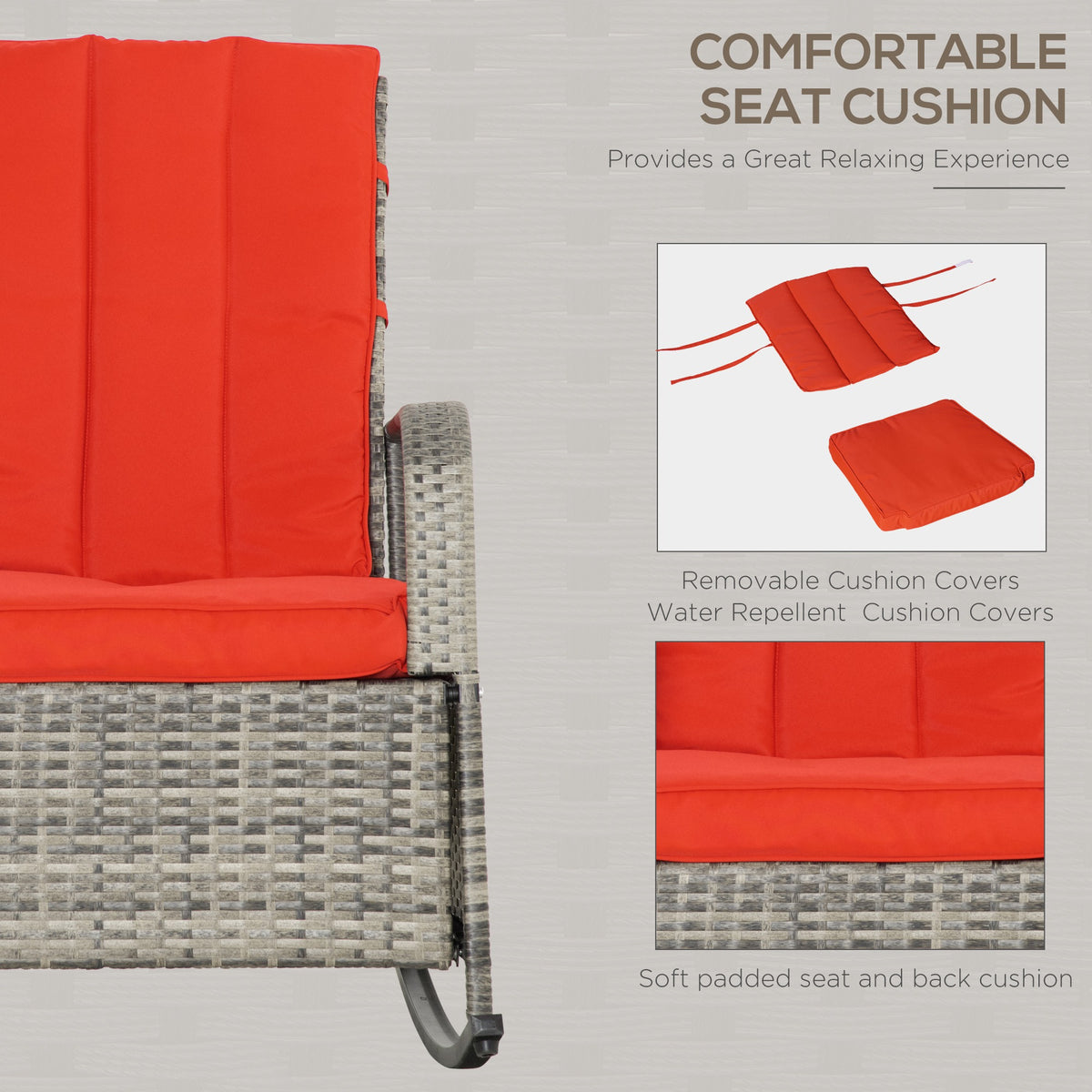 Outdoor Wicker Rocking Chair with Cushion, Patio PE Rattan Recliner Chair with Adjustable Footrest – view 19