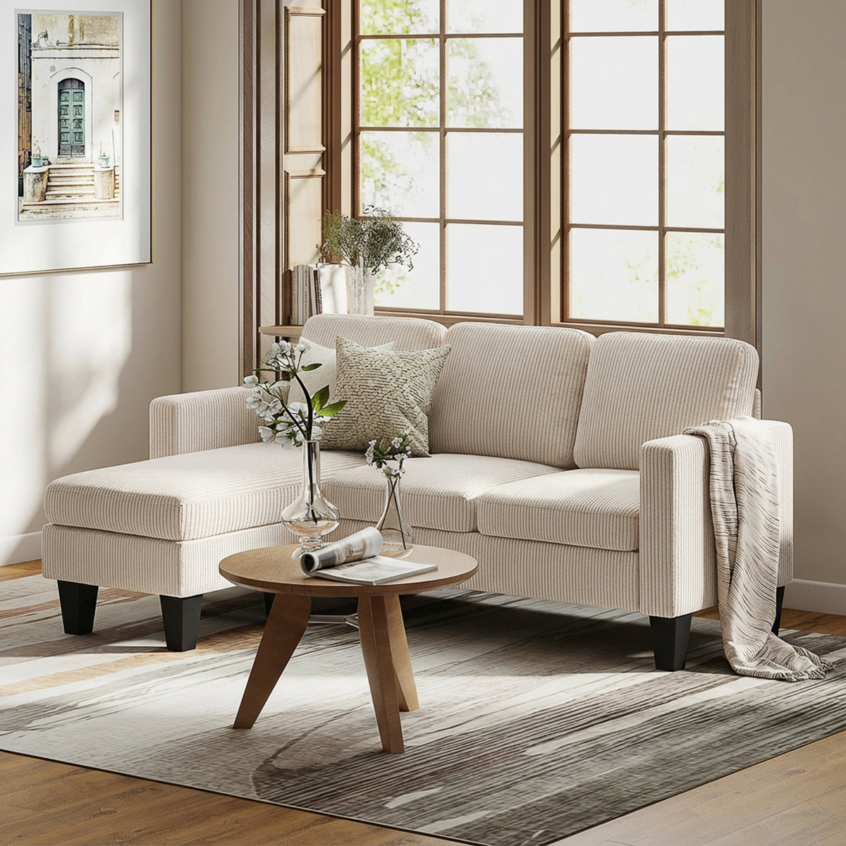 Sectional Sofa, L Shaped Couch, with Changeable Chaise or Ottoman, Dark Grey – view 14