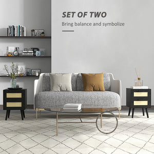 Boho Design Nightstand Set of 2, Side End Table with 2 Drawers for Living Room, Bedroom