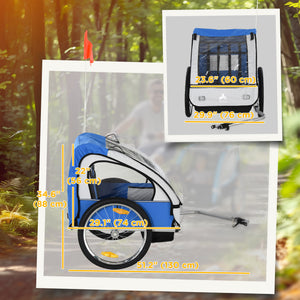 Aosom 2-Seat Child Bike Trailer for Kids with a Strong Steel Frame, 5-Point Safety Harnesses, & Comfortable Seat