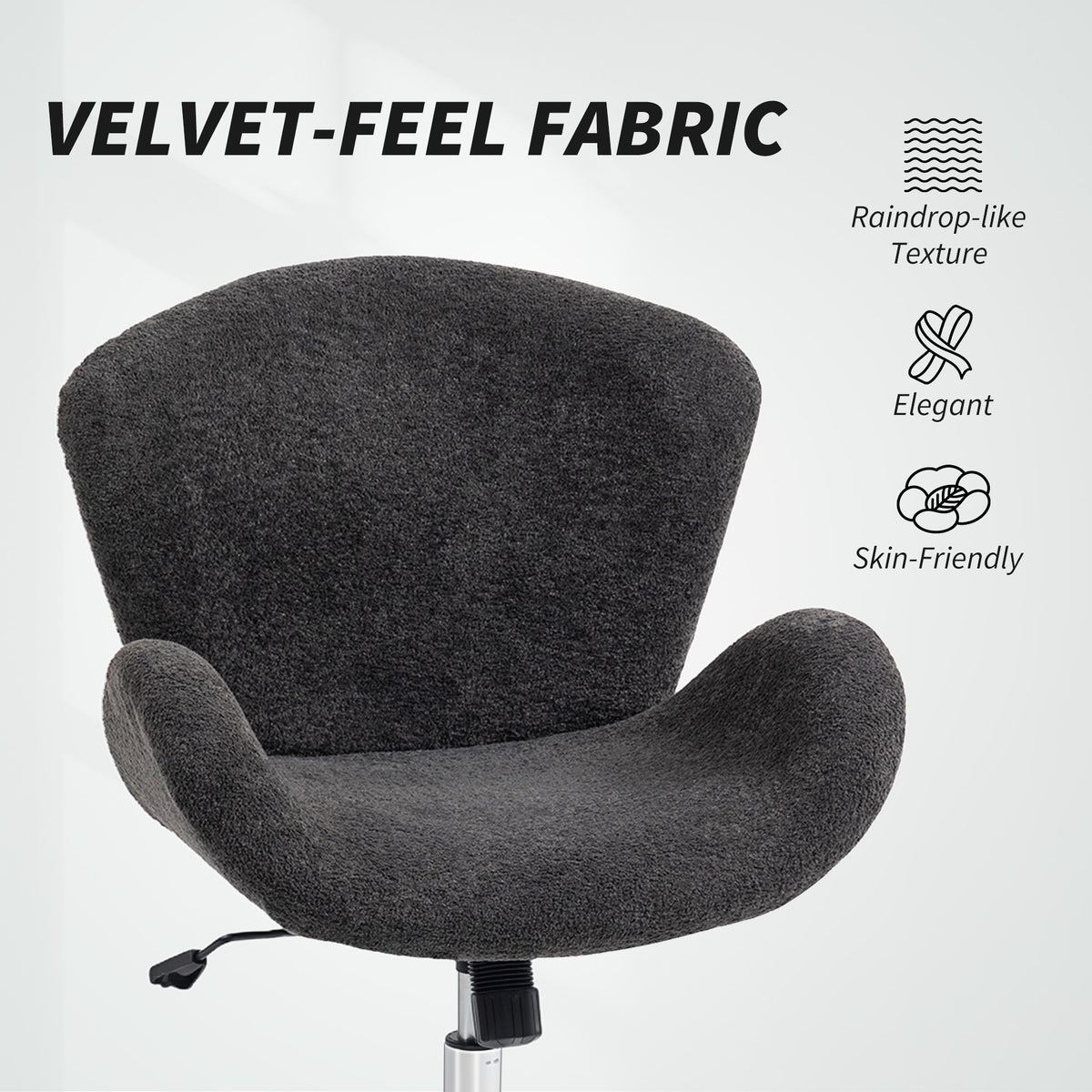 Swivel Office Chair, Velvet Desk Chair with Wide Bucket Seat, Butterfly Back, Tilt Function and Round Base – view 4