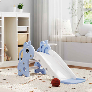Qaba 3 in 1 Toddler Slide for Age 1-3, Kids Slide with Climber, Basketball Hoop and Ball, Giraffe Design