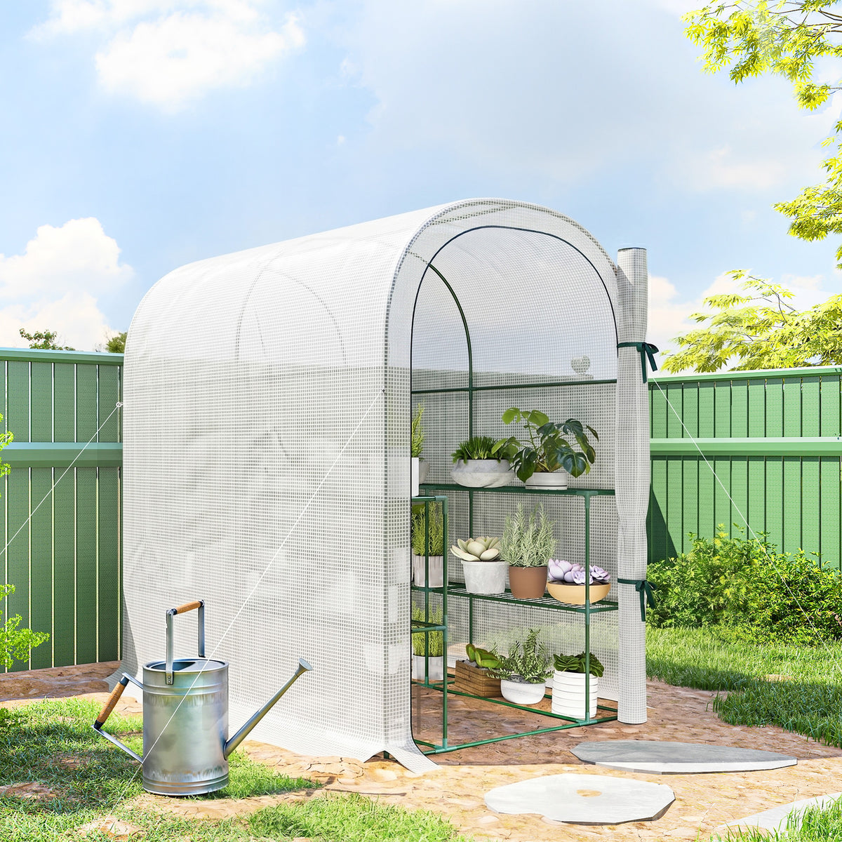 Walk-in Mini Greenhouse with Shelves, Portable Outdoor Greenhouse with Roll-up Door, 123 x 187 x 189 cm – view 14