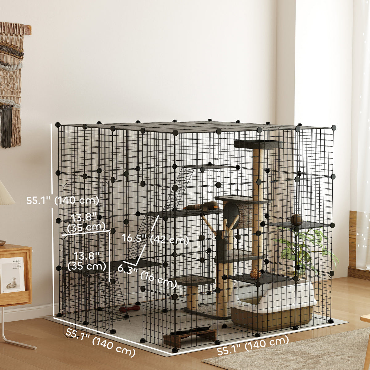 4 Tier DIY Cat Cage Indoor, Catio for 1-3 Cats with Hammock, 5 Doors, 3 Ramps, 3 Jumping Platforms – view 9