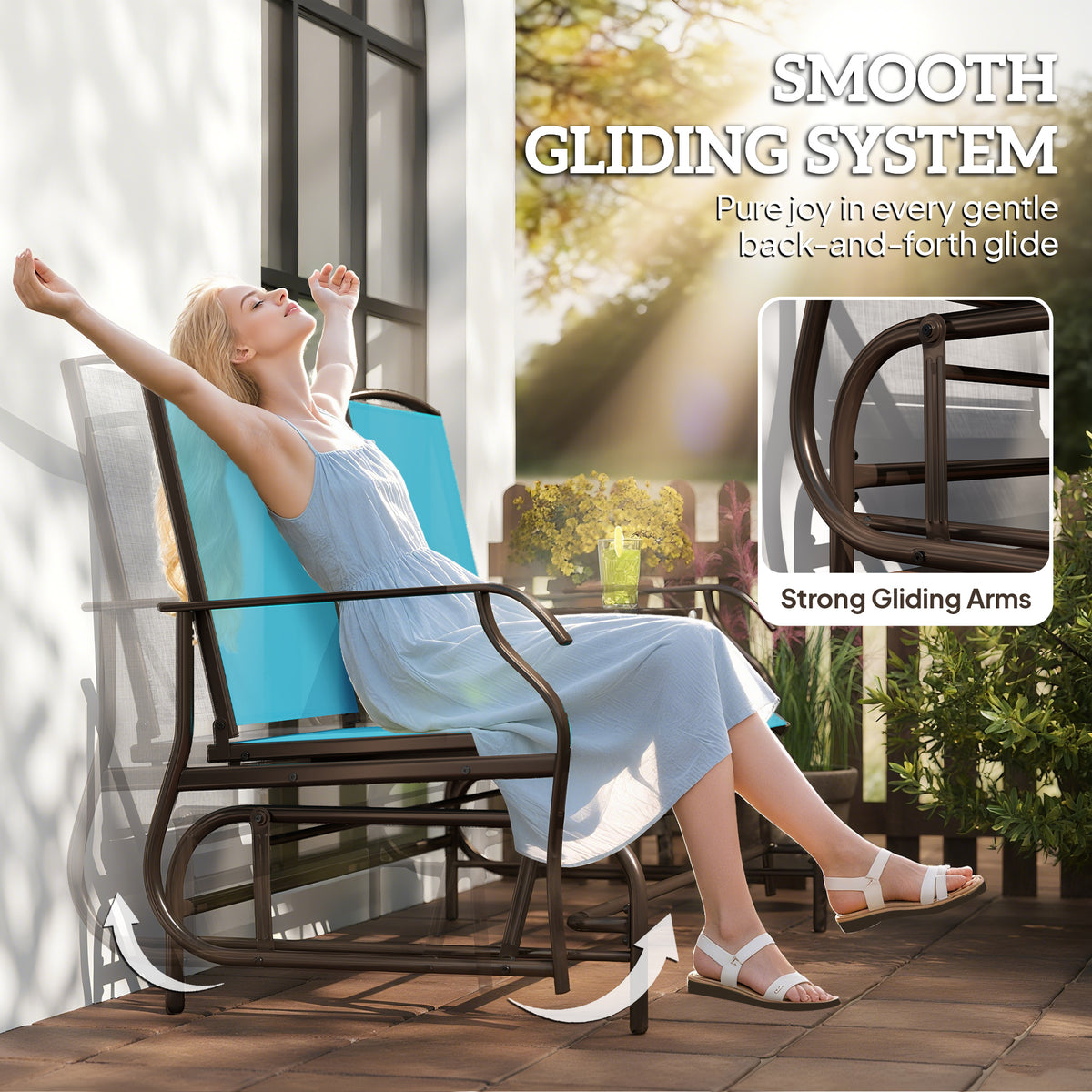 Patio Glider Rocking Chair 2 Person Outdoor Loveseat Rocker Garden Furniture Bench, Grey – view 24