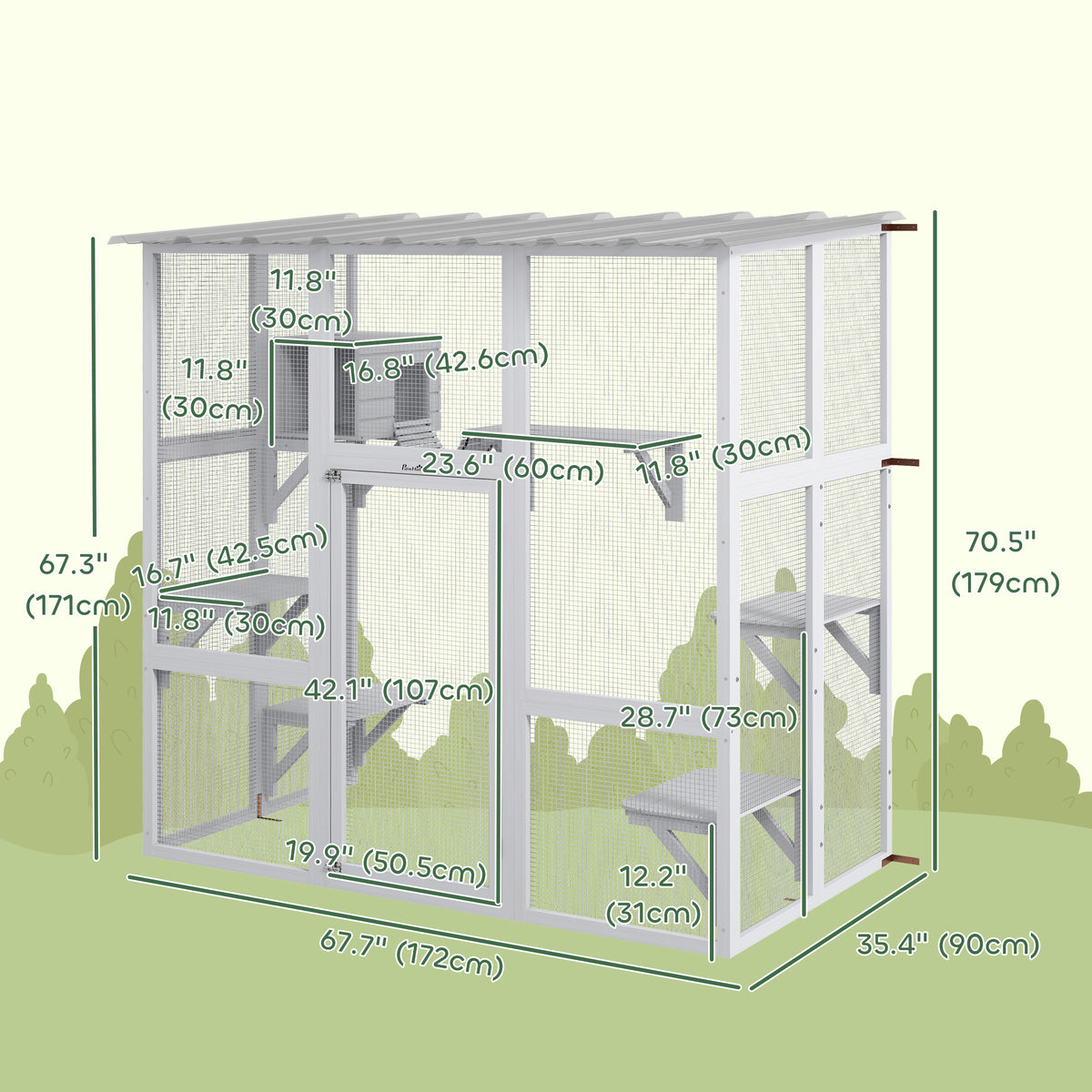 Large Outdoor Catio with Weatherproof Roof, Bridge, Resting Box, Platforms, Grey – view 16