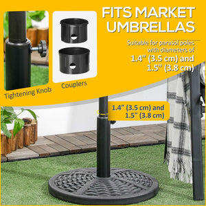 21 lbs Cement Round Market Umbrella Base Holder, 18" Heavy Duty Parasol Stand with Rattan Design for Patio, Black